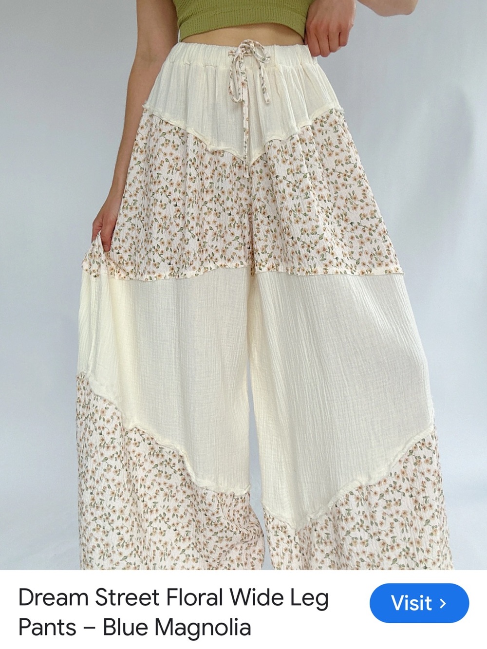 POL Cream Floral Patchwork Wide-Leg Pants - Picture 3 of 6